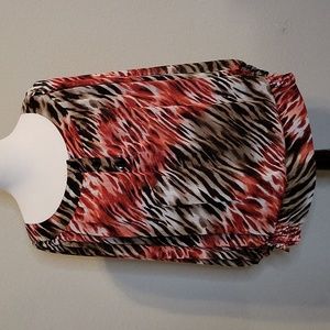 DressBarn Sz 18/20 Top Lined Chiffon Animal Print 3/4 Elastic Sleeves Scoop Neck